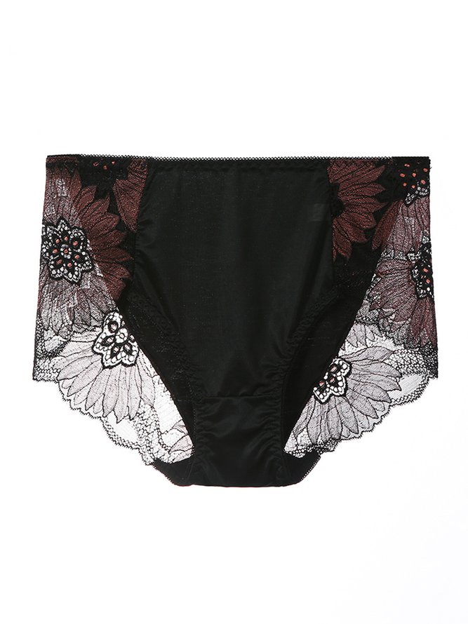 Breathable High Elastic Sexy Exquisite Lace Mid Waist Panties