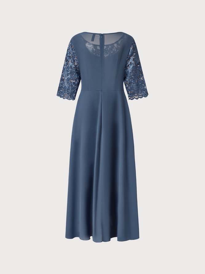 Round Neck Lace Swing Elegant Occasion Formal Wedding Guest Midi Prom Dress