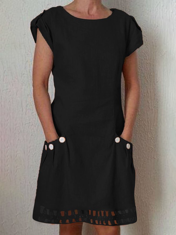 Cotton-Blend Crew Neck Women Summer Weaving Dress Casual Weaving Dress