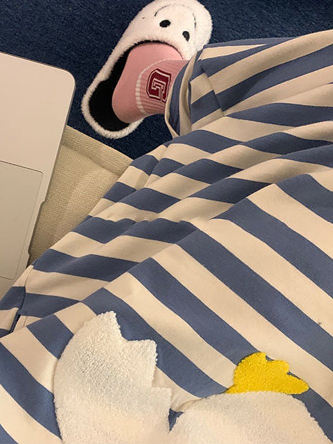 Breathable Comfortable Blue&White Striped Animal Pattern Loose Nightdress