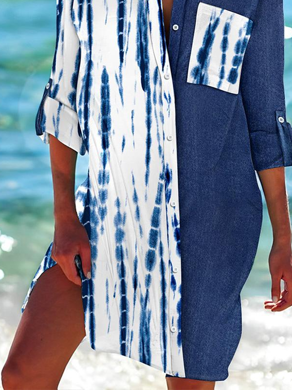 Shirt Collar Ombre Casual Dress