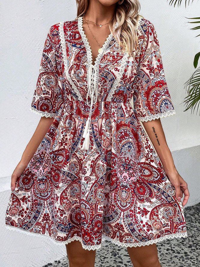 Womens V Neck Casual Loose Dress