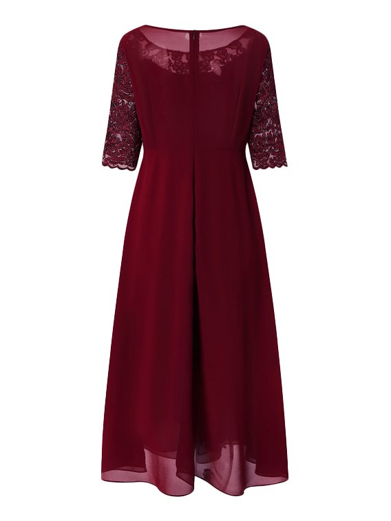Round Neck Lace Swing Elegant Occasion Formal Wedding Guest Midi Prom Dress