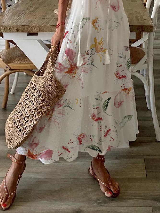Women's Shift Dress Maxi Dress half Sleeve Floral Print Summer Fall V Neck Casual Dress