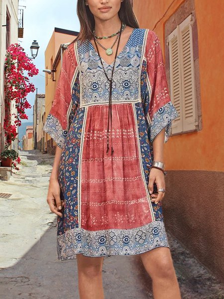 Jacquard V Neck Going Out Cotton Mini Dress