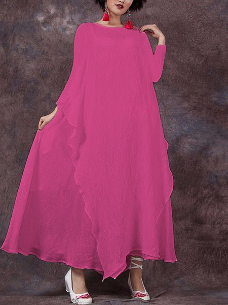 Crew Neck Women Casual Daytime Big Hem Dress Weaving Dress