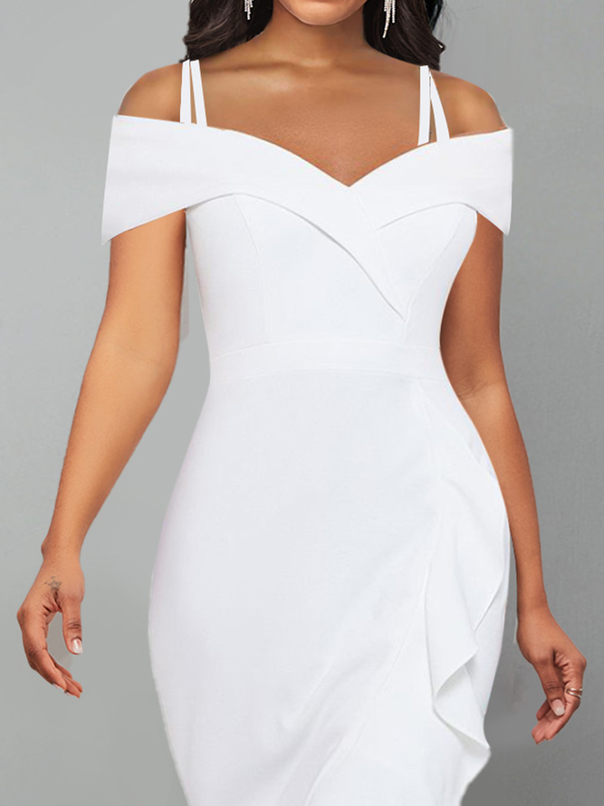Strappy Cold Shoulder White Short Sleeve Dress