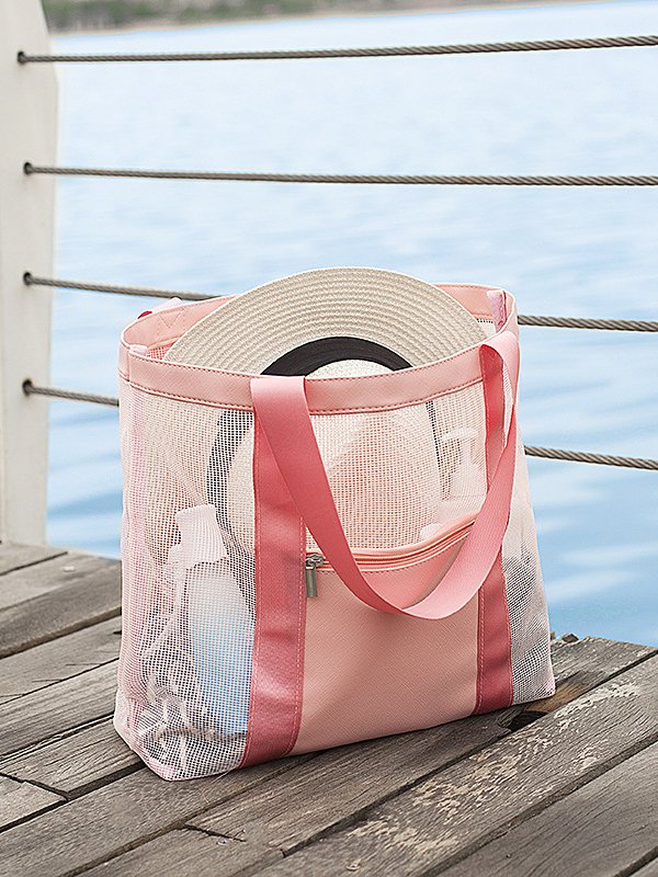 Vacation Beach Mesh Nylon Shoulder Tote Bag Women's Large Capacity Storage