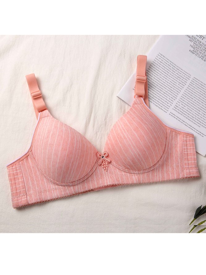 Printed Stripe Push-Up Back Button Up Underwireless Bra Plus Size