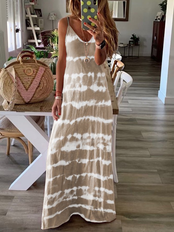Dip-Dyed Crew Neck Tie Dye Sleeveless Knitting Dress