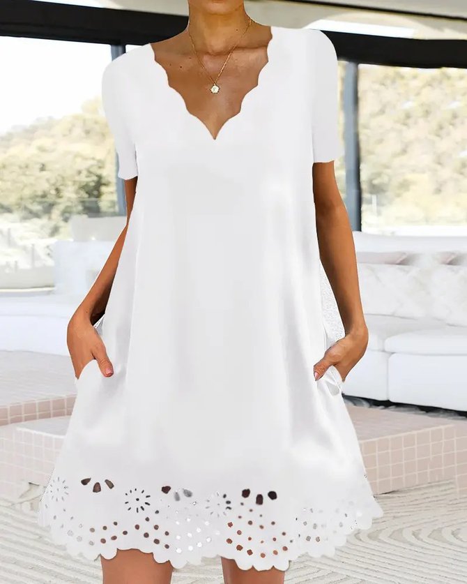 V Neck Plain Elegant Cut Out HemCasual Mini Prom Dress