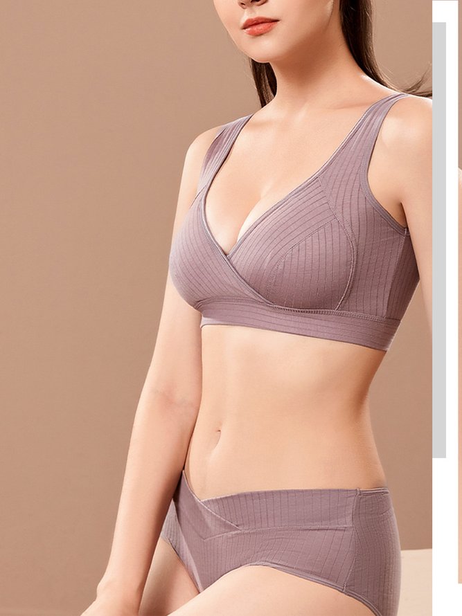 Cross Neck Casual Plain Bra & Bralette