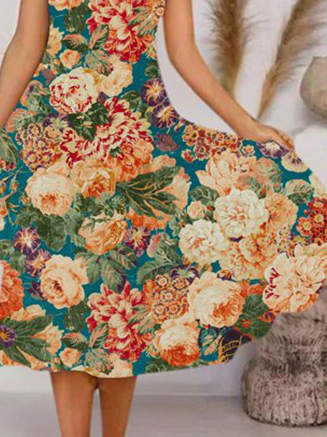 Regular Fit Floral Elegant V Neck Dress