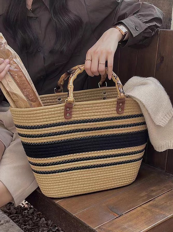 Vacation Straw Stripe Pattern Women's Handbag Tote Bag Daily Vacation