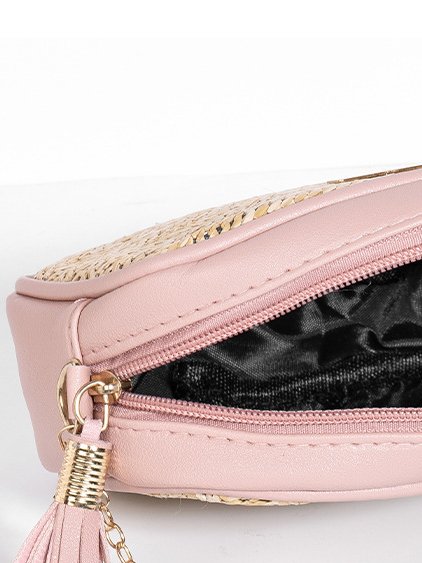 Urban Casual Leather Stitching Straw Women Messenger Bag