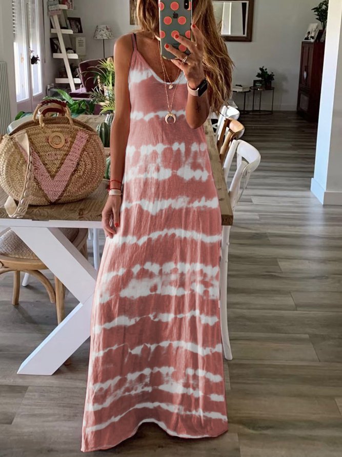 Dip-Dyed Crew Neck Tie Dye Sleeveless Knitting Dress