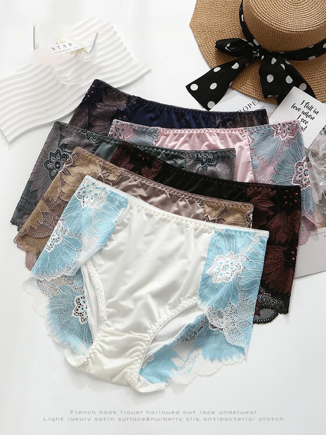 Breathable High Elastic Sexy Exquisite Lace Mid Waist Panties