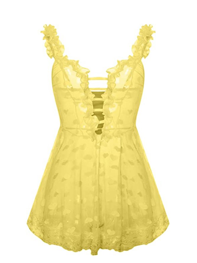 Heart Shape/Heart Shape Lace V Neck Sexy Lingerie Nightdress Babydoll