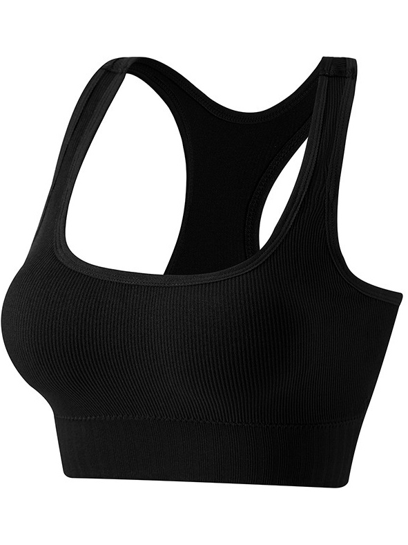 Casual Crew Neck Plain Sports Bra