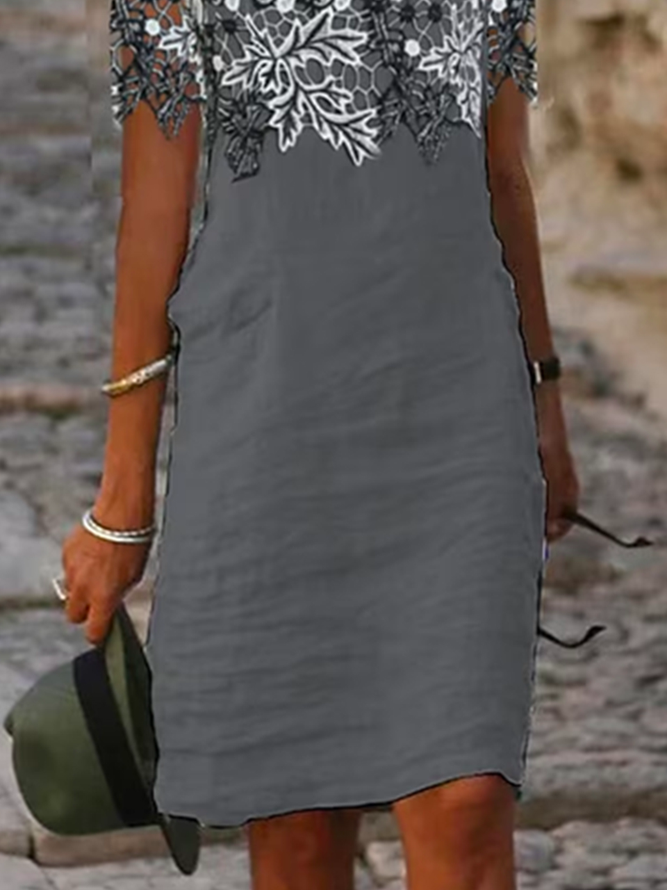 Color Block Vacation Square Neck Lace Dress