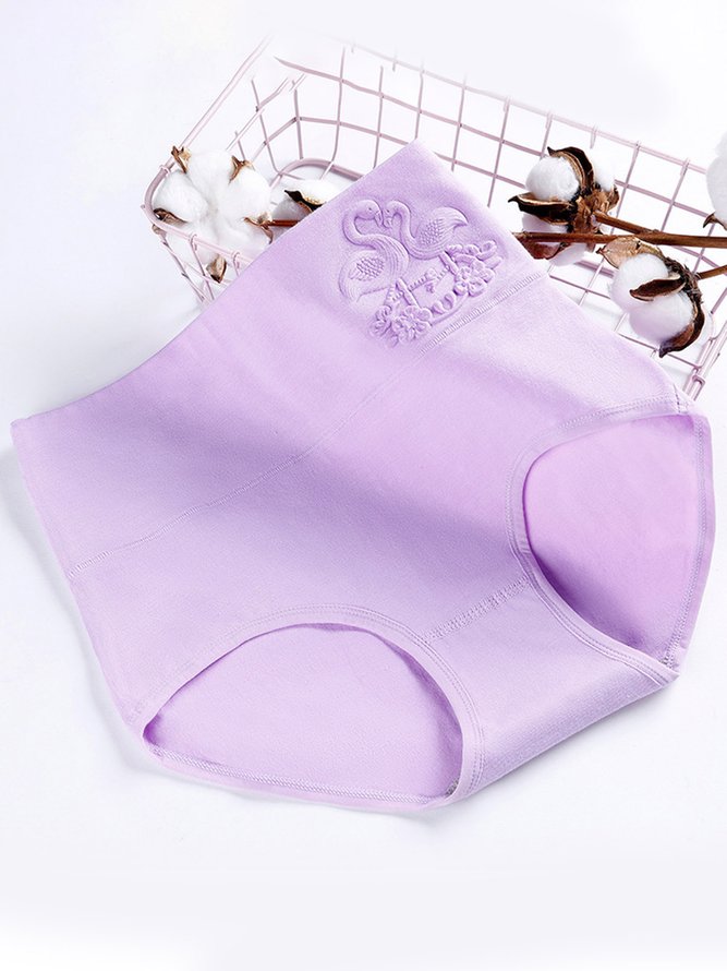 Embossed Cotton High Waist Tummy Control Briefs
