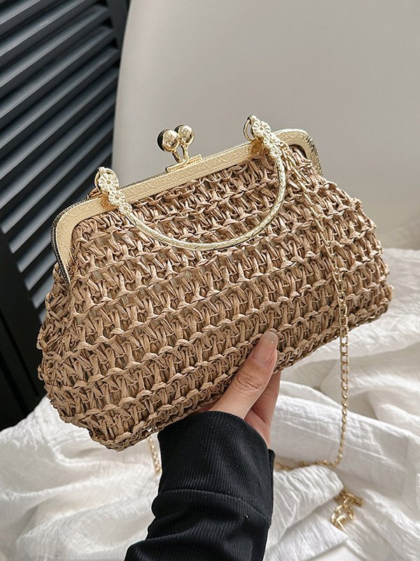 Casual Metal Straw Stitching Clutch Elegant Vacation Women's Messenger Bag