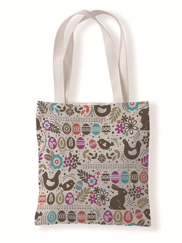 Easter Bunny Egg Pattern Canvas Tote Bag Environmentally Friendly Reusable