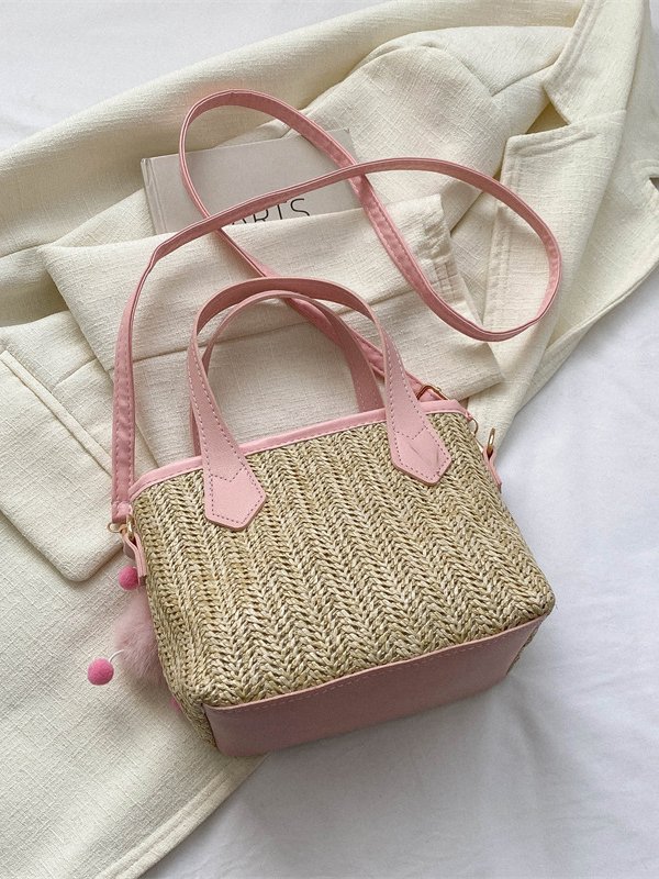 Casual Straw Leather Stitching Shoulder Diagonal Women's Bag Vacation Urban