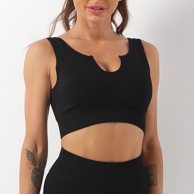 Simple Plain Notched Sports Bra