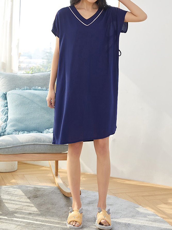Breathable Comfortable Cotton Fabric Loose V Neck Lounge Dress