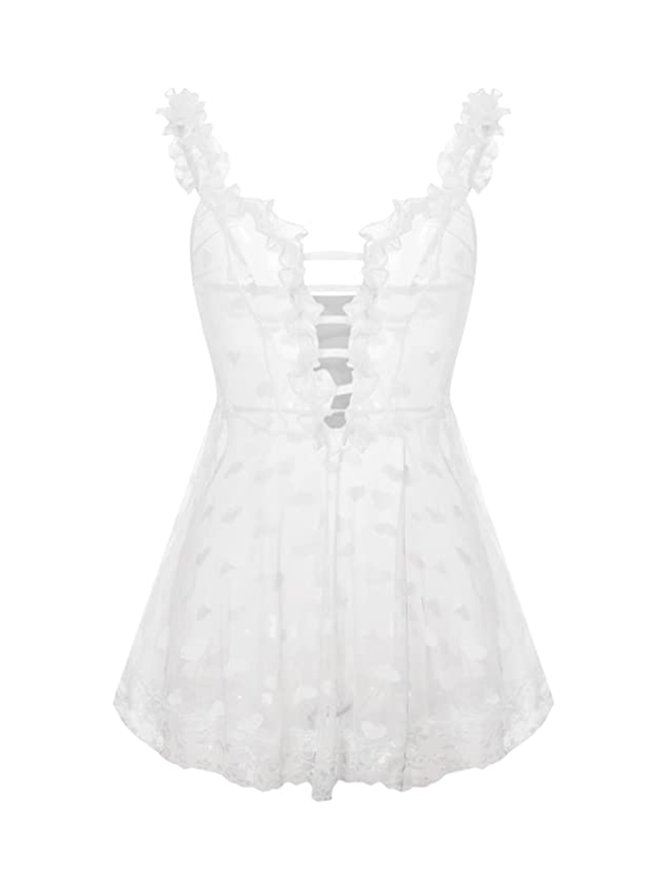 Heart Shape/Heart Shape Lace V Neck Sexy Lingerie Nightdress Babydoll