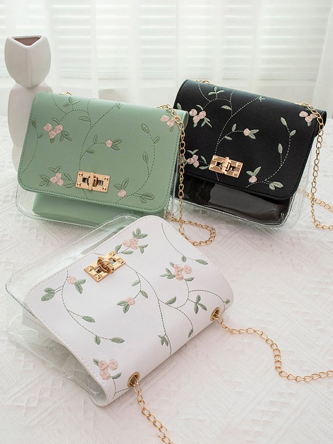 Urban Casual Flower Embroidered Leather Double Layer Messenger Bag Women