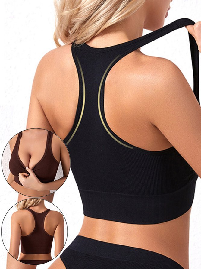 Casual Crew Neck Plain Sports Bra