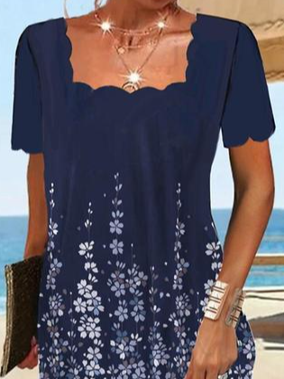 Loose Square Neck Casual Floral Regular Sleeve Dress With No