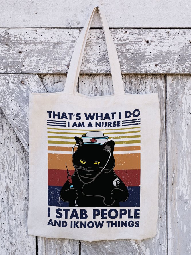 That's What I Do Alphabet Cat Graphic Canvas Shoulder Bag Tote Women's Bags