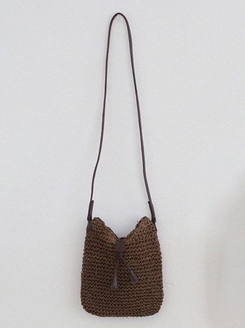 Casual Straw Button Women Messenger Bag Shoulder Bag Vacation Ethnic Boho