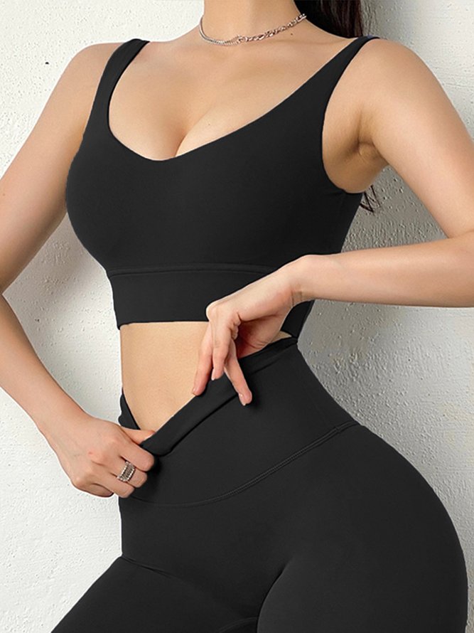Plain Casual Crew Neck Sports Bra