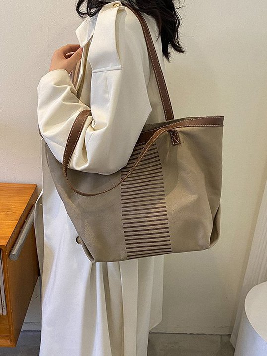 Casual Striped Pattern Large Capacity Tote Shoulder Bag Women
