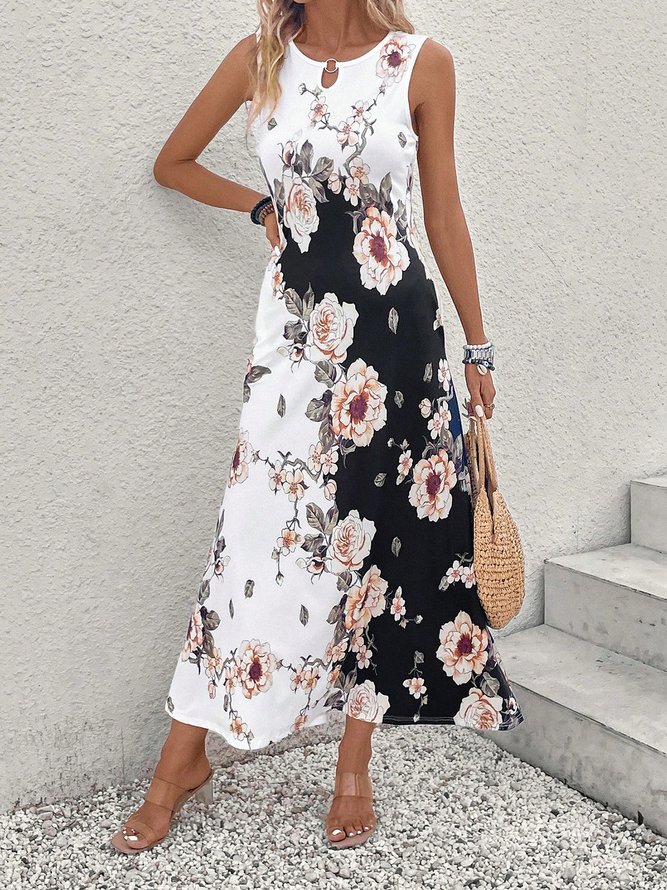 Womnes Sleeveless Crew Neck Casual Dress