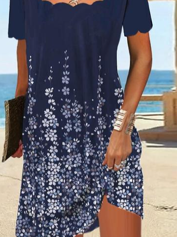 Loose Square Neck Casual Floral Regular Sleeve Dress With No