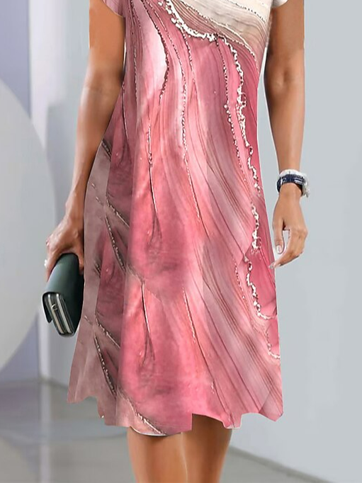 V Neck Casual Gradient Pattern Dress