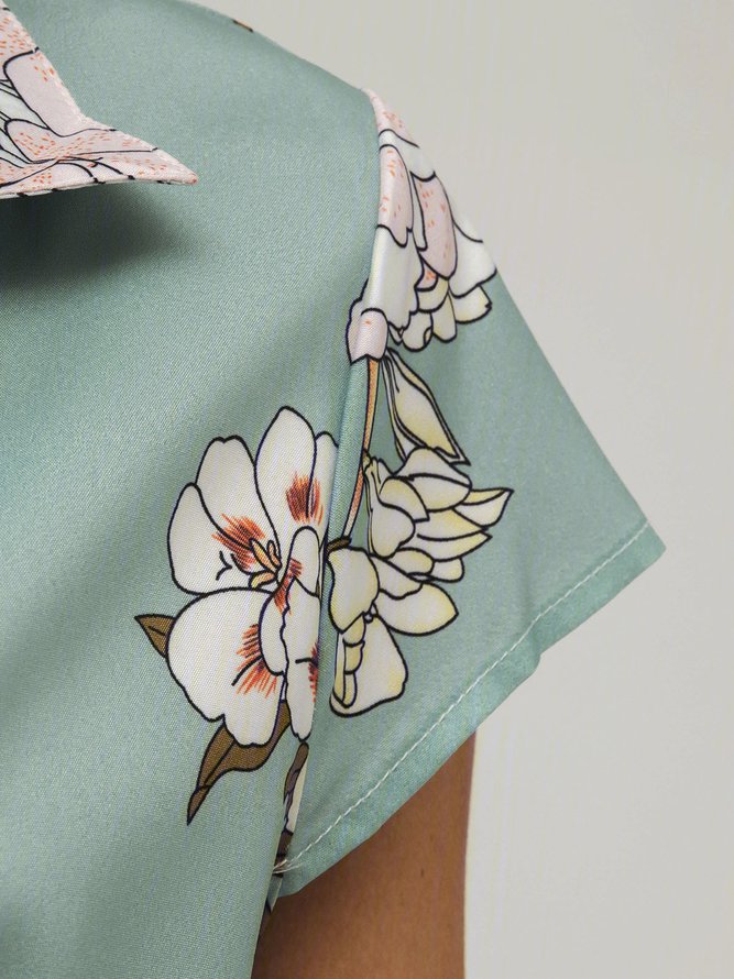 Shirt Collar Women Weaving Dress Shift Daily Cotton-Blend Floral Weaving Dress
