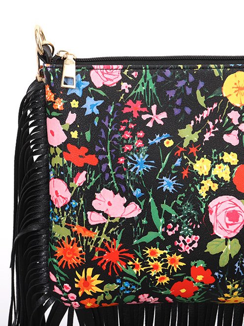 Retro Leather Tassel Flower Pattern Diagonal Shoulder Bag Western Ethnic Women's Bag