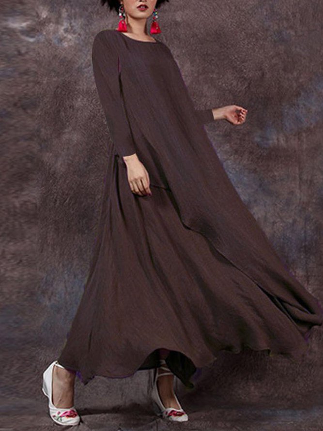 Crew Neck Women Casual Daytime Big Hem Dress Weaving Dress