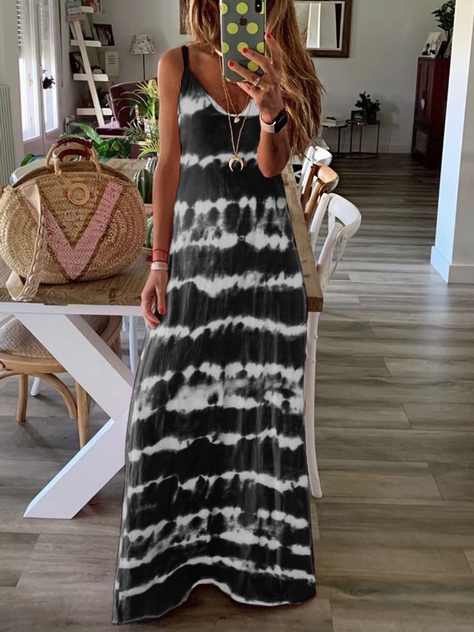 Dip-Dyed Crew Neck Tie Dye Sleeveless Knitting Dress