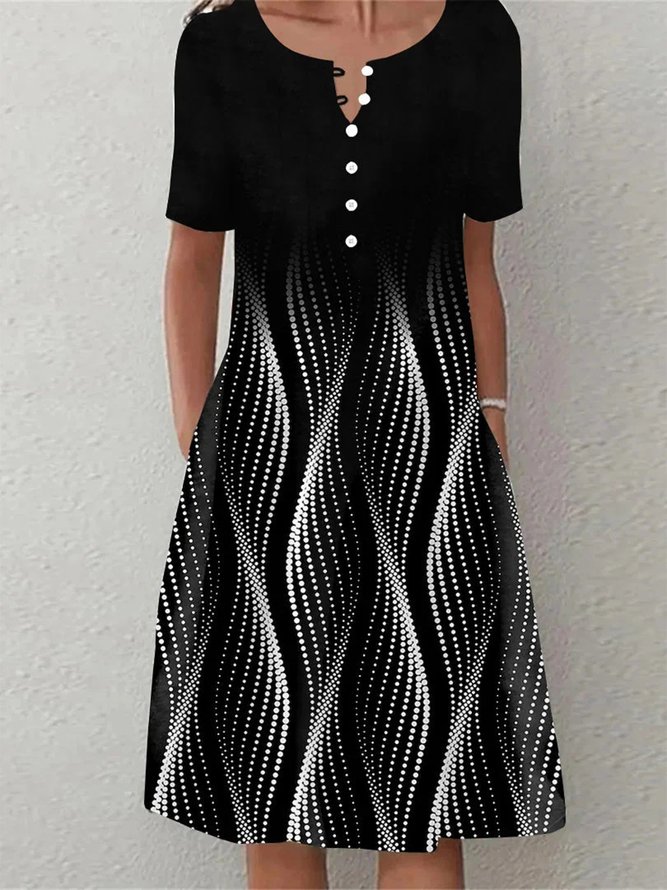 Scoop Neck Buttoned Casual Loose Dress