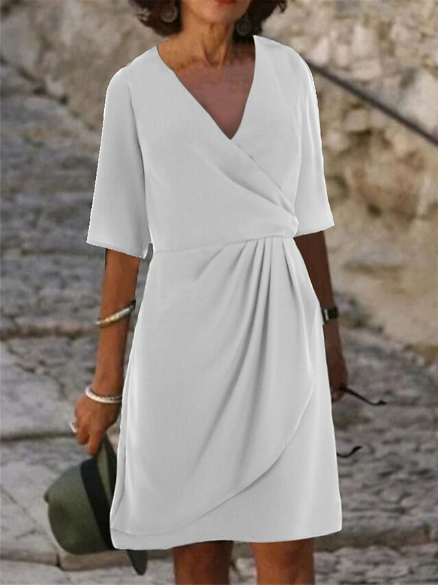 Loose V Neck Casual Dress With No Belt