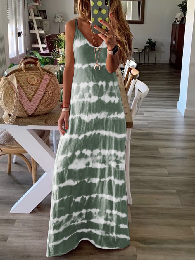 Dip-Dyed Crew Neck Tie Dye Sleeveless Knitting Dress