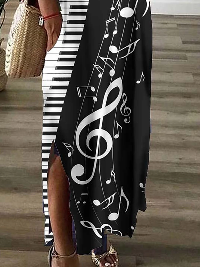 Jersey V Neck Casual Color Block Dress With No