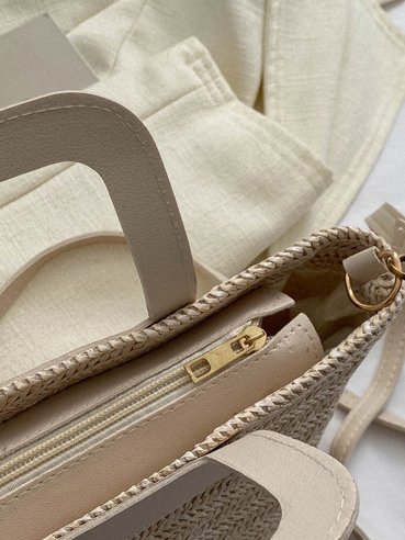 Casual Leather Straw Stitching Clutch Urban Vacation Women's Messenger Bag